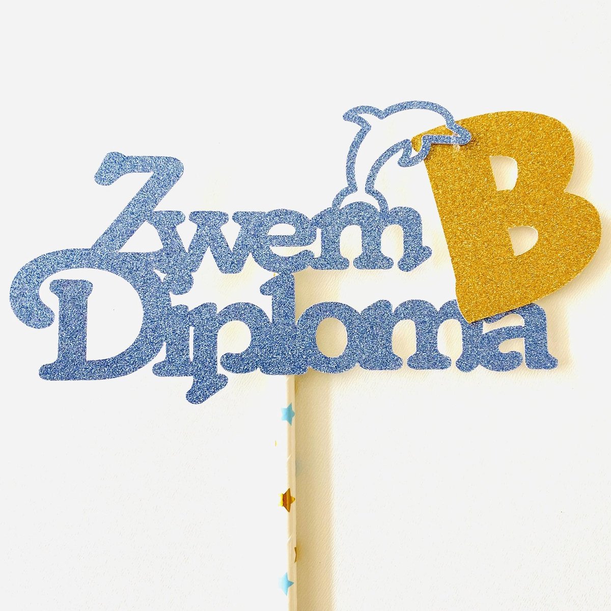 Taarttopper|Zwemdiploma B|Glitter blauw|16 cm breed|stevig karton